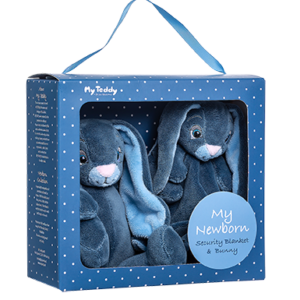 Presentask med kanin & snuttefilt, blå